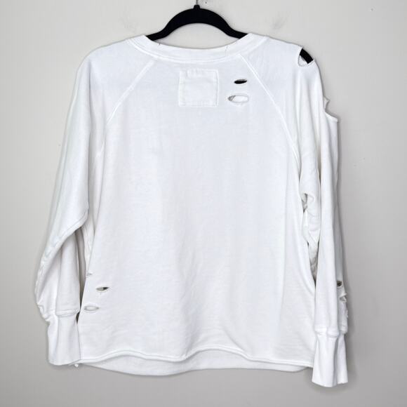 Lily & Lottie Distressed Crew Sweatshirt XS White French Terry Oversized - Picture 9 of 12